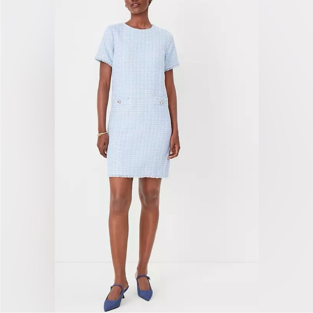Ann Taylor Tweed Pocket Shift Dress - Blue